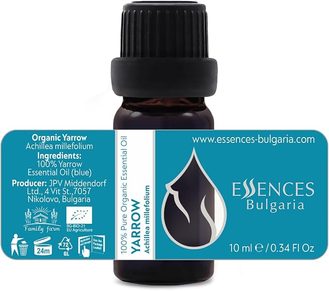 Essences Bulgaria Organic Yarrow Essential Oil 1/3 Fl Oz | 10ml | Achillea millefolium | 100% Pure and Natural | Undiluted | Therapeutic Grade | Family Owned Farm | Steam-Distilled | Non-GMO | Vegan