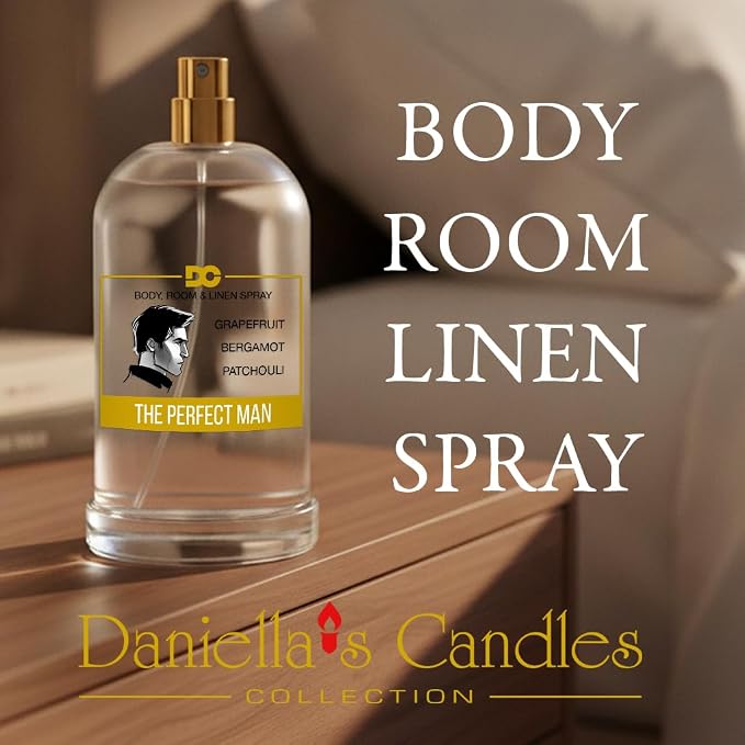 Daniella's Candles Body Room and Linen Spray, Natural Body Mist & Room Spray - The Perfect Man - 100ml/3.4oz