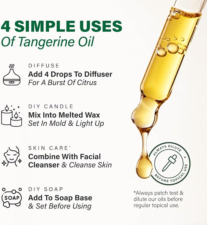 100% Pure Tangerine Oil - 1 Fl Oz Tangerine Essential Oil for Hair, Skin, Diffuser, Aromatherapy & DIY Soap Making Scent