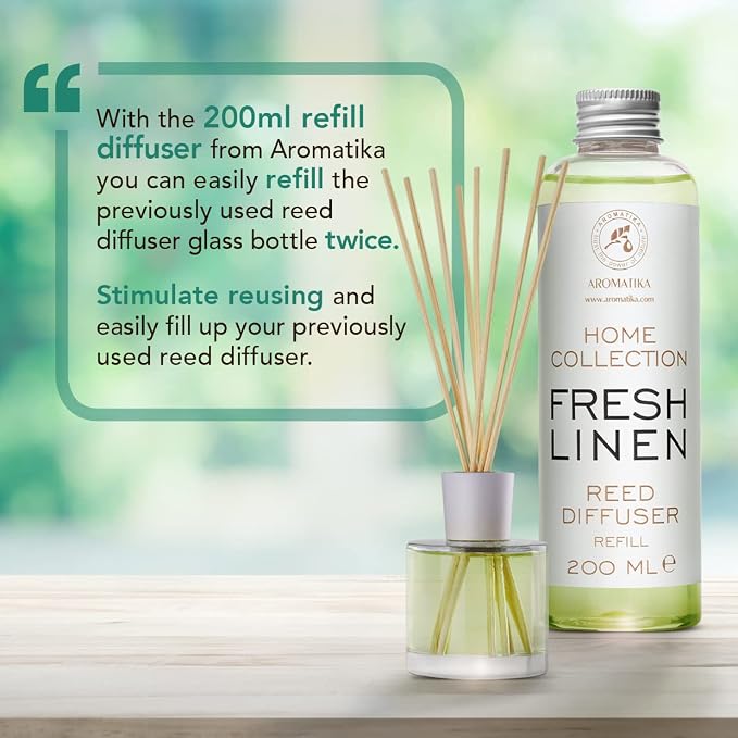Reed Diffuser Refill Fresh Linen 6.8 Fl Oz (200ml) - Room Diffuser Refill - Home Fragrance - Scented Diffuser - Fresh Aroma - Room Fragrance - Scented Diffuser