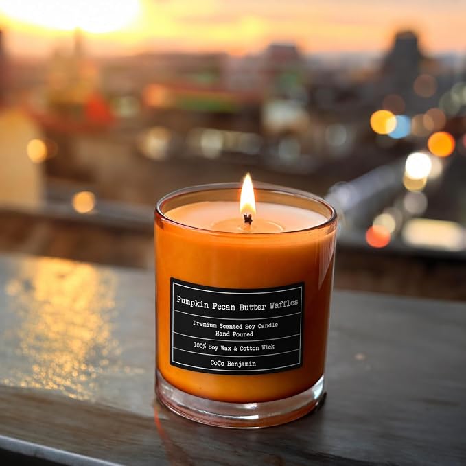 100% Natural Soy Wax Candle by CoCo Benjamin - Highly Scented & Hand-Poured Luxury Candle (Pumpkin Pecan Butter Waffles)- Clean Burning Cotton Wick