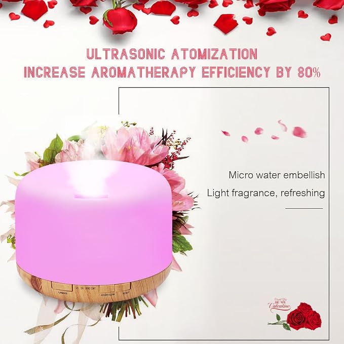 500ml Essential Oil Diffuser with Remote Control, Premium Ultrasonic Aromatherapy Diffusers Scent Humidifier Vaporizer Auto-Off Timer for Large Room Home, Yellow (Light Woodgrain)