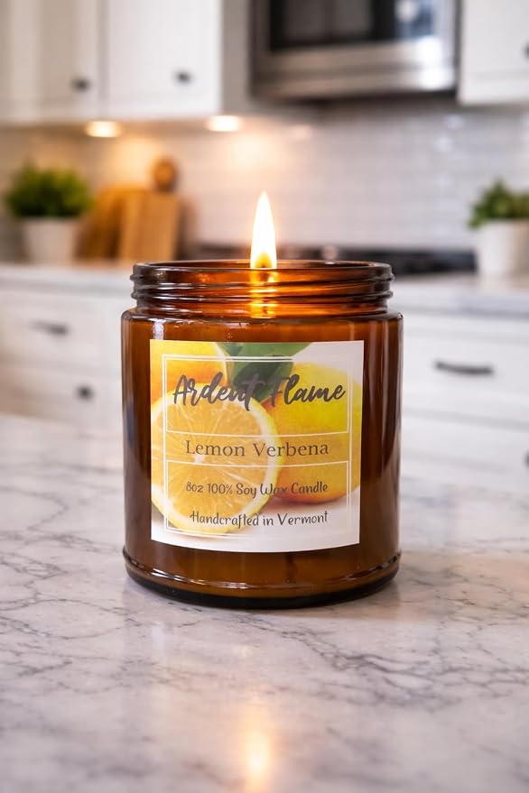 Candles | Lemon Verbena | 100% Natural Soy Wax Candle for Home Decor | Highly Scented | Premium Fragrance | Handmade in Vermont, USA | 8 oz | Long Lasting | Gift for Women and Men