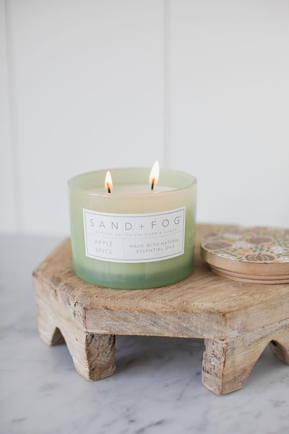 Sand + Fog Scented Candle - Apple Spice – Additional Scents and Sizes – 100% Cotton Lead-Free Wick - Luxury Air Freshening Jar Candles - Perfect Home Decor – 12oz
