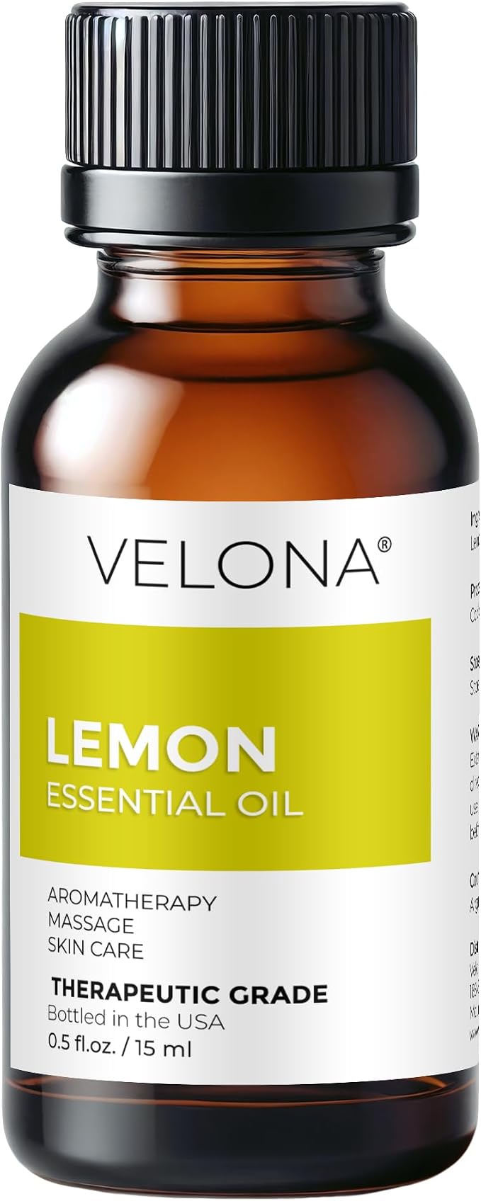 Lemon Essential Oil by Velona - 0.5 Fl Oz | Therapeutic Grade | for Aromatherapy Diffuser, Massage, Skincare, Haircare, Soapmaking | Undiluted