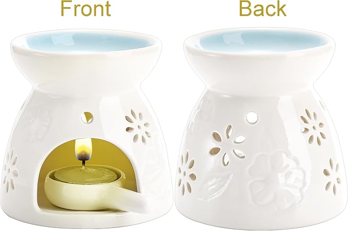 Yesland 3 Pack Ceramic Essential Oil Burner, Wax Melt Burners with Spoon Colored Tealight Candle Holder, Aromatherapy Aroma Burner for Home, Bedroom Decor, Christmas, Birthday, Wedding Gift