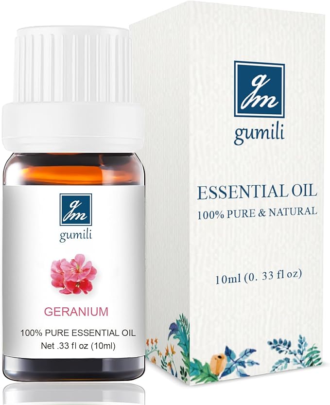 GM Gumili Geranium Essential Oil 10ml, 100% Pure Geranium Oil for Diffuser, Skin, Hair, Face, Soap & Candle Making, Aromatherapy & Massage