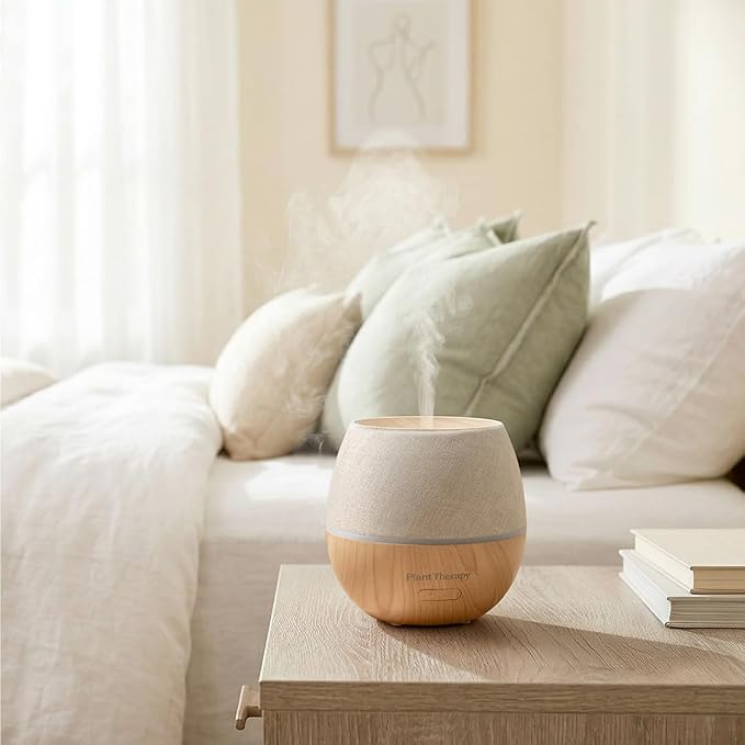 Plant Therapy Home Drift Linen Essential Oil Diffuser, Stylish Linen Cover Adds a Soft, Natural Touch to Any Space, Intermittent & Continuous Mist, Color-Changing Light, 320 Square Feet Coverage