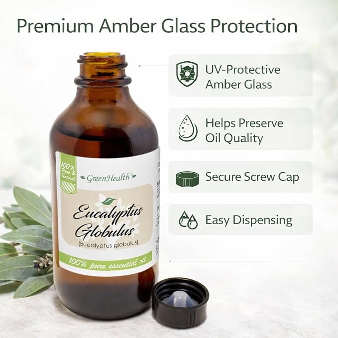 GreenHealth Eucalyptus Essential Oil 4 fl oz – 100% Pure & Natural – Aromatherapy Oil for Diffuser, Air Freshener, Cleaning, Home Fragrance – Therapeutic Grade – Large Value Size
