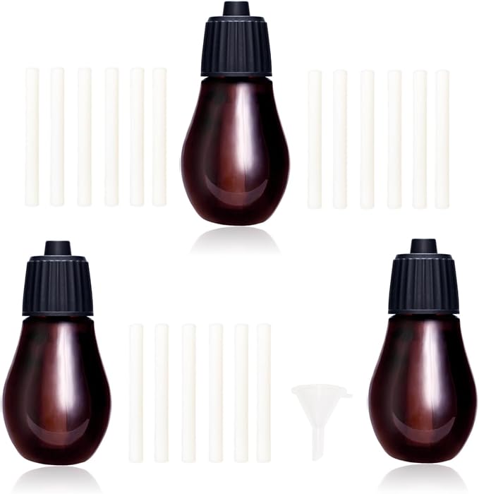 20ml Empty Glass Bottles 3Pcs +18 Oil Cores +1 Mini Funnel - Refillable Liquid Storage Vials Test Container- Great for Essential Oils Perfumes and DIY Aromatherapy Fits Waterless Diffuser