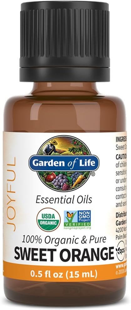 Garden of Life Sweet Orange Essential Oil – 100% Pure Essential Oil for Diffuser, Aromatherapy, Meditation, Calming and Uplifting, USDA Organic, Non-GMO, 0.5 fl oz