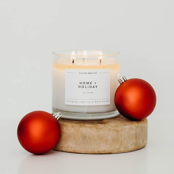 Calyan Wax Co. Home & Holiday 3 Wick Scented Candle - 43 Hour Burn - Luxury 3 Wick Soy Candles - Clean Soy Wax Candles - Long Lasting Large Glass Jar Candle for Home - 14.9oz