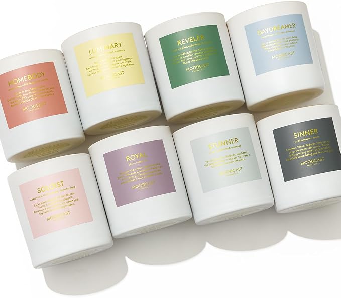 Moodcast Stunner Scented Candle - Aesthetic Candle for Home, Sandalwood, Violet & Rosewood, Clean Coco Wax Blend, Vegan, Paraben Free, 45-Hour Long Lasting Burn - 8oz