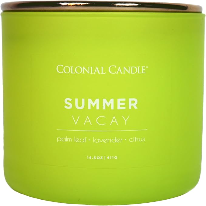 Colonial Candle Summer Vacay Scented Jar Candle, Pop of Color Collection, 3 Wick, 14.5 oz - Up to 60 Hours Burn