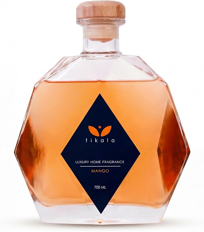 Luxury Reed Diffuser with Mango Scent – Crystal Glass Bottle – Home Fragrance for Living Room, Bathroom & Office – 23.67 fl oz (700 ml)