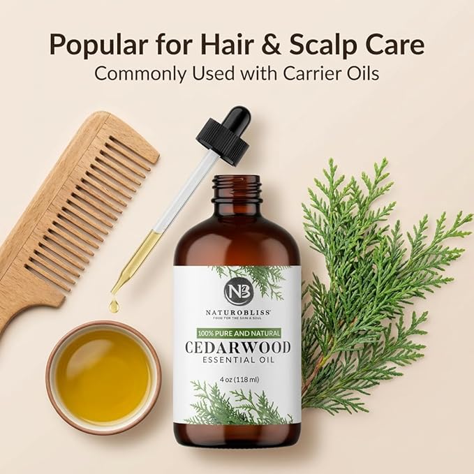 NaturoBliss Cedarwood Essential Oil – Huge 4 Fl Oz – 100% Pure and Natural – Premium Grade Essential Oil for Diffuser and Aromatherapy, Skin, Massage, Candle and Soap Making Fragrance