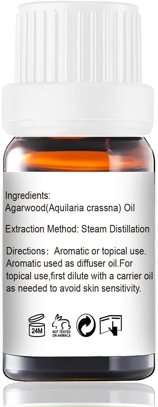 GM Gumili Agarwood Essential Oil - Pure Organic Oud Oil for Aromatherapy, Diffusers, Spray, Skin & Hair Care, Massage, DIY Candles & Soap, Perfume - 10mL