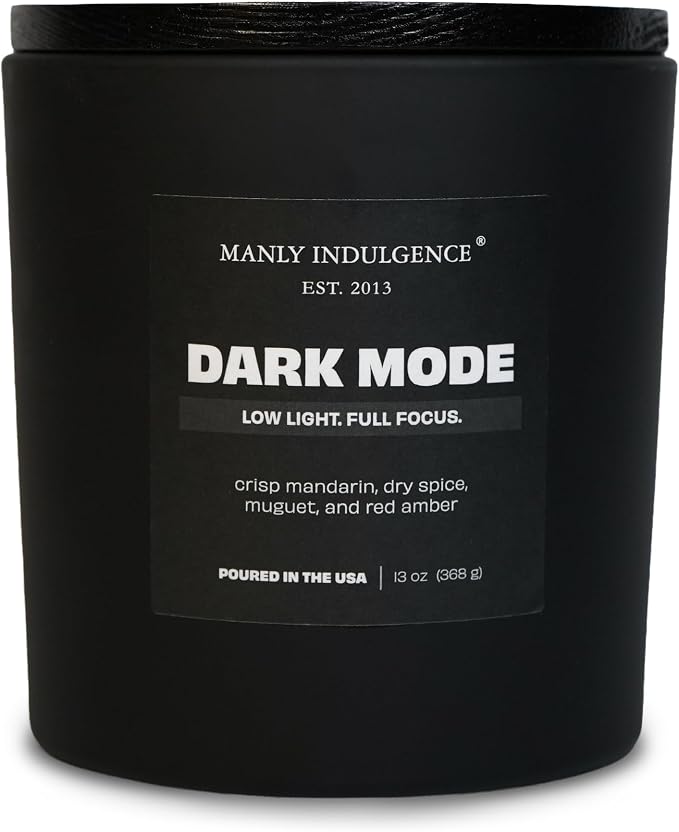 Manly Indulgence Dark Mode Scented Candle, 2 Wick, 13 oz, Premium Soy Blend Wax, Candles for Home Scented - Made in The USA
