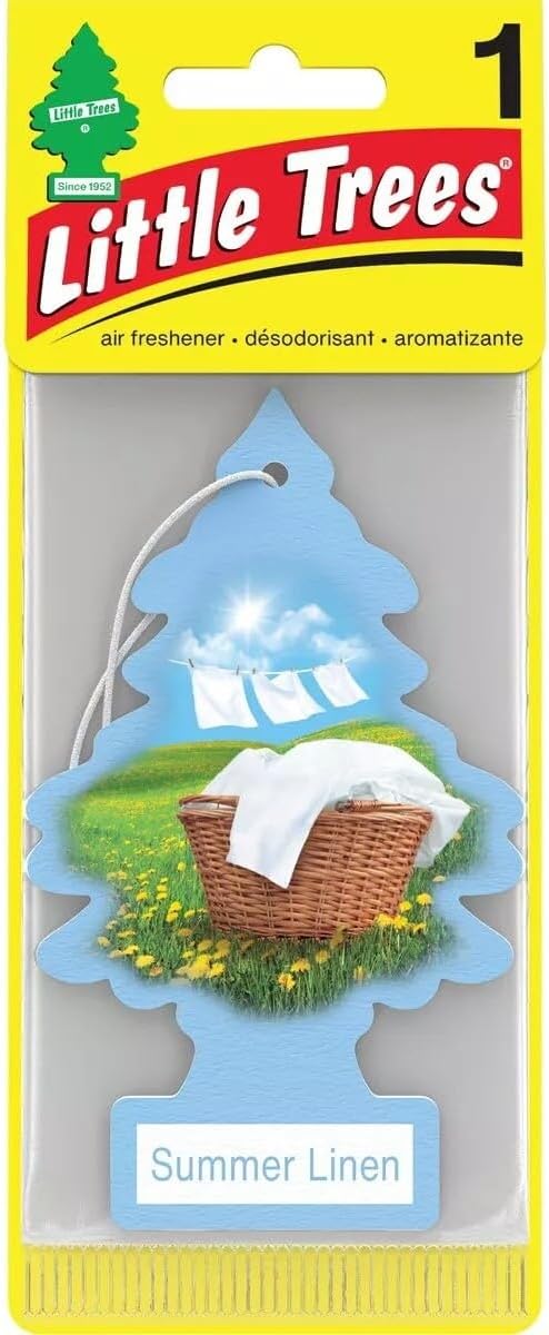 Little Trees Cardboard Hanging Car, Home & Office Air Freshener, Summer Linen (Pack of 12)