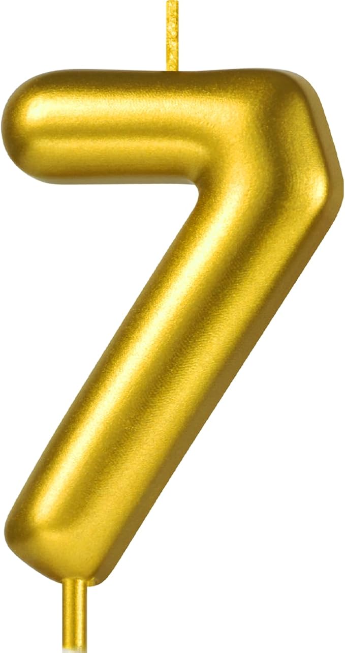 2.76“ Gold 7 Candle 7th Birthday Party Decorations, Seventh Birthday Candle Gold Number Candles for Seven Year Old Birthday Cake Decoration for Girls Boys, Number 7 Candle 7 Cake Topper for Cakes