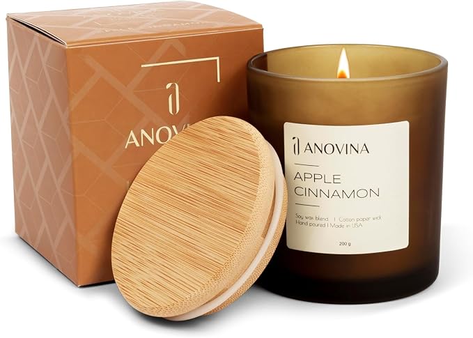 Anovina Apple Cinnamon Candles – Cozy Apple & Cinnamon Scented Candle – Non-Toxic Soy Wax, Long-Lasting Fall & Christmas Home Décor, Holiday Gifts for Women & Home Fragrance