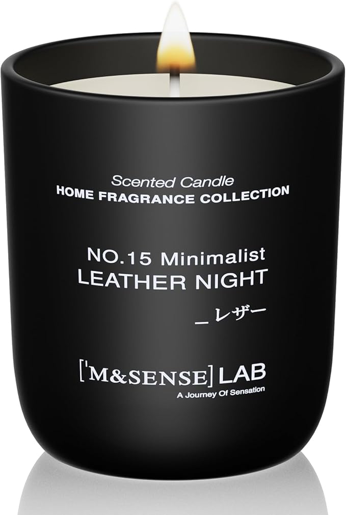 M&SENSE Natural Soy Candle| Leather Night | 5.3 oz | Mini Spring Scented Candles for Relaxation, Meditation, Home Décor | for Bedroom, Office, Party Small
