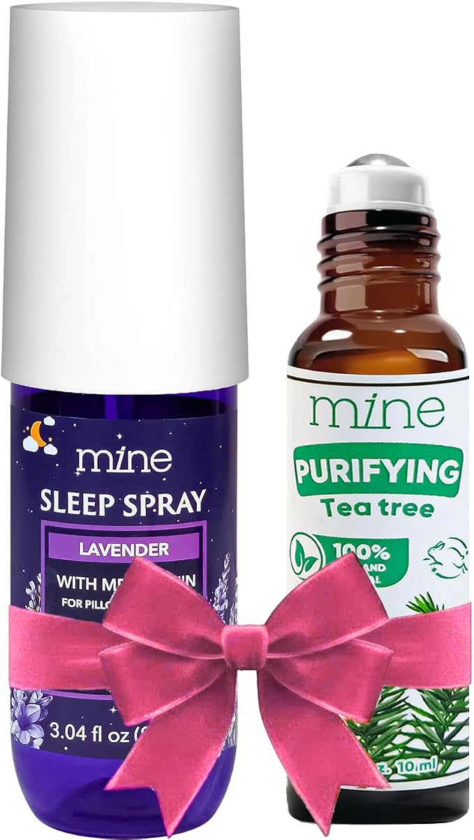 Lavender Sleep Spray with Melatonin & Tea Tree Essential Oil Roll-On Set – Meaningful Gifts for Women & Teen Girls – Pillow Mist for Nighttime Ritual, Well Being Relaxation Bundle, Save More with