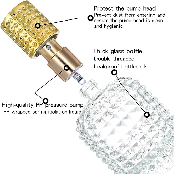 2 Pack 50ml Thick Clear Glass Fine Mist Spray Scent Aftershave Luxury Perfume Bottles Empty Atomizer Spray Bottle with 4 kinds of perfume dispenser (Silver cap and Gold cap)