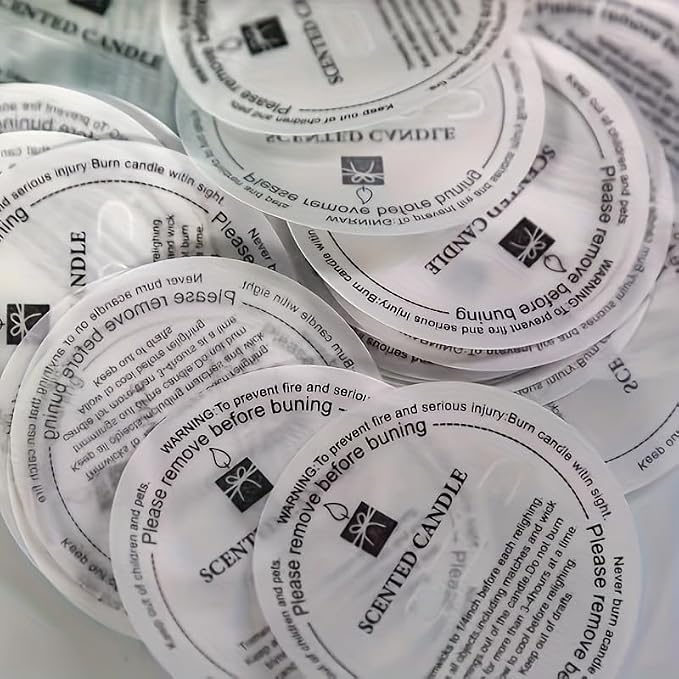 YiJiaXiang Round Scented Candle Warning Safety Stickers, Clear Labels with Candle Care Instructions, Please Remove Before Burning (50, Diameter 8cm)