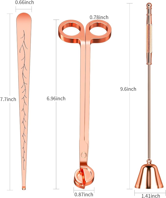 Calary 3 in 1 Candle Care Kit - Wick Trimmer, Snuffer & Dipper Set (Rose Gold)