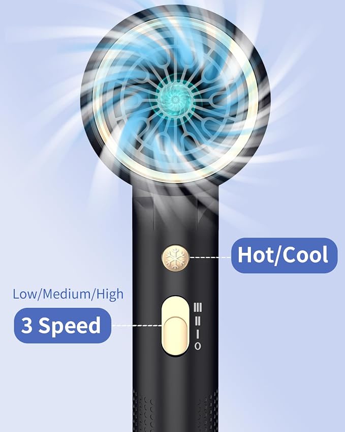 Foldable Portable Ionic Hair Dryer 1600W - Compact Mini Blow Dryer with Diffuser, Concentrator & Comb Nozzle, Intelligent Temperature Control, Low Noise for Home, Salon & Travel (Black)