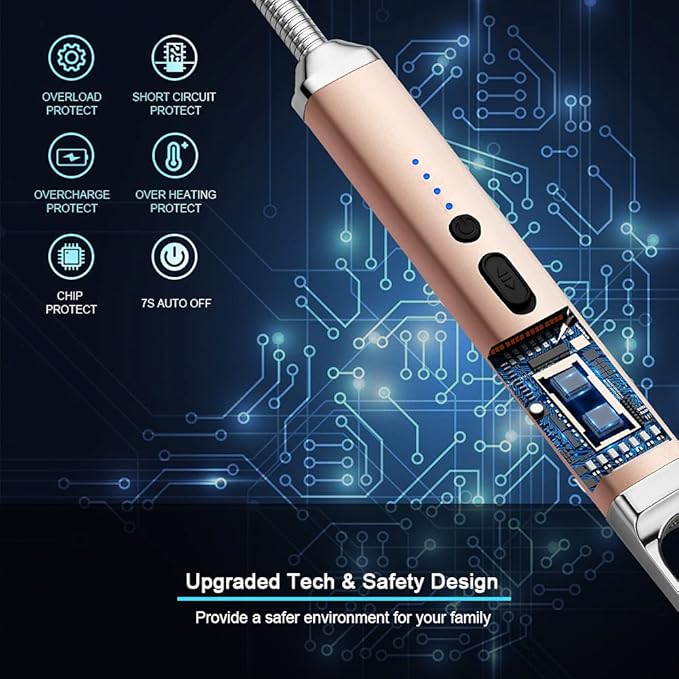 SUPRUS Lighter Rechargeable USB Lighter Arc Electric Lighetrs with Safety Switch 360° Flexible Neck Flameless Grill Long Lighters for Candle Camping Cooking (Champagne Gold)