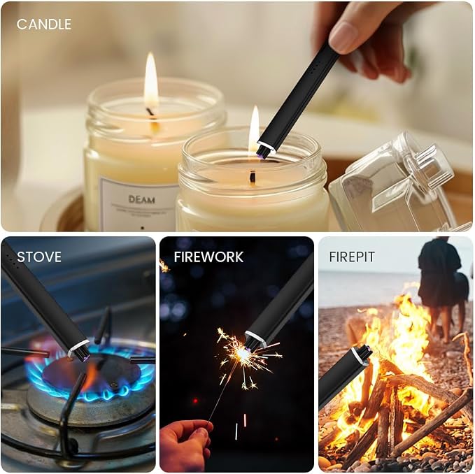 Windproof Flameless Long Candle Lighter with Dual Arc, USB Rechargeable Lighter for Candles, Grill and Fireworks