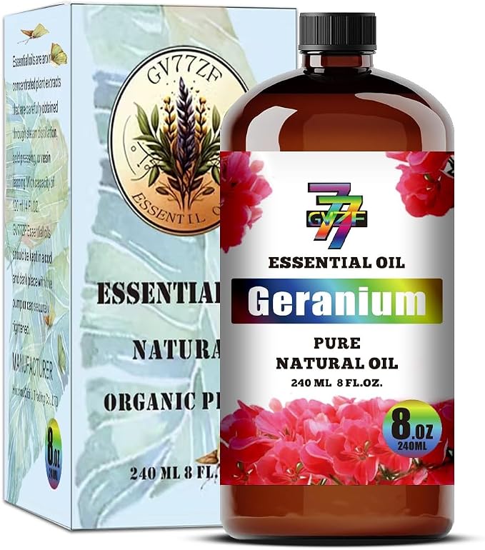 Geranium Essential Oil, Geranium Oils, for Diffuser, Humidifier, DIY Candles, Soap, Skin, Gift, Essential Oil, GV77ZF Geranium Fragrance Oil - 8 fl oz (240 ml)