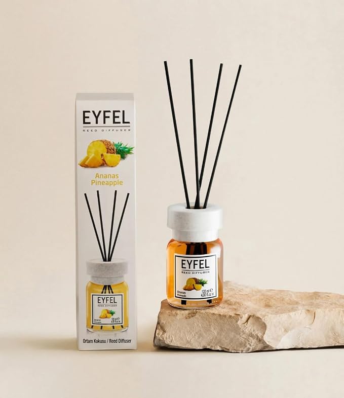 Eyfel Reed Diffuser Set, Long Lasting Aroma, Multiple Scents, with Sticks, 4oz (Pineapple)