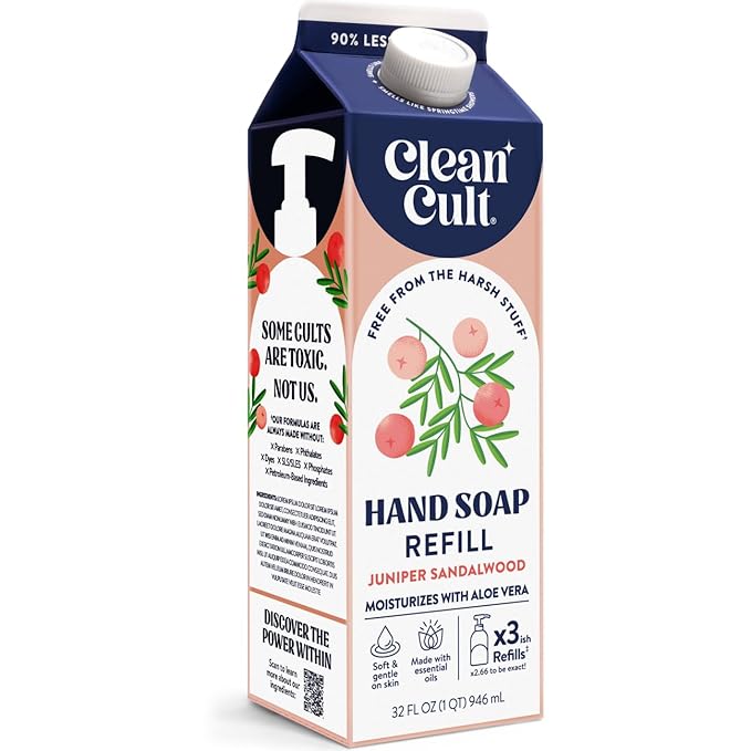 Cleancult Liquid Hand Soap Refill - Juniper Sandalwood - Gentle On Sensitive Skin - Made with Aloe Vera & Essential Oils - Eco Friendly - Paper-Based Packaging - 32 oz/1 Pack