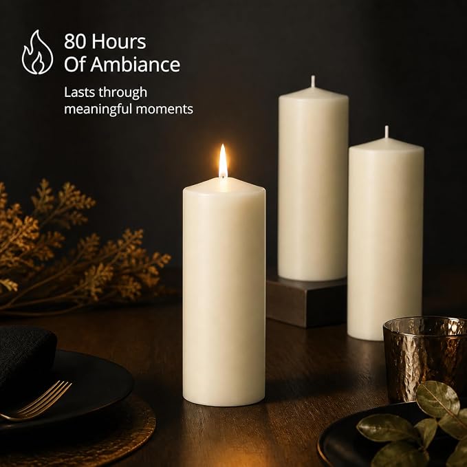 yummi 3" x 8" Ivory Round Pillar Candles - 3 per Pack