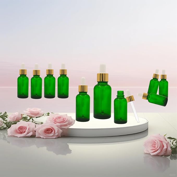 Green Glass Dropper Bottle 1oz, Tincture Bottles with Glass Dropper, for Essential Oils, Aromatherapy, Cosmetic, Laboratory, Pharmacy, Liquids,Stronger Suction ideal for Leakproof Travel