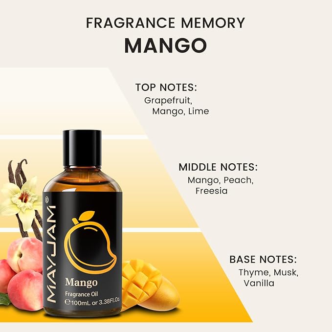 MAYJAM 100ML/3.38FL.OZ Mango Fragrance Oils with Glass Dropper, Essential Oils for Diffusers for Home, Long Lasting Scented Oils for Diffusers Soap Candle Making