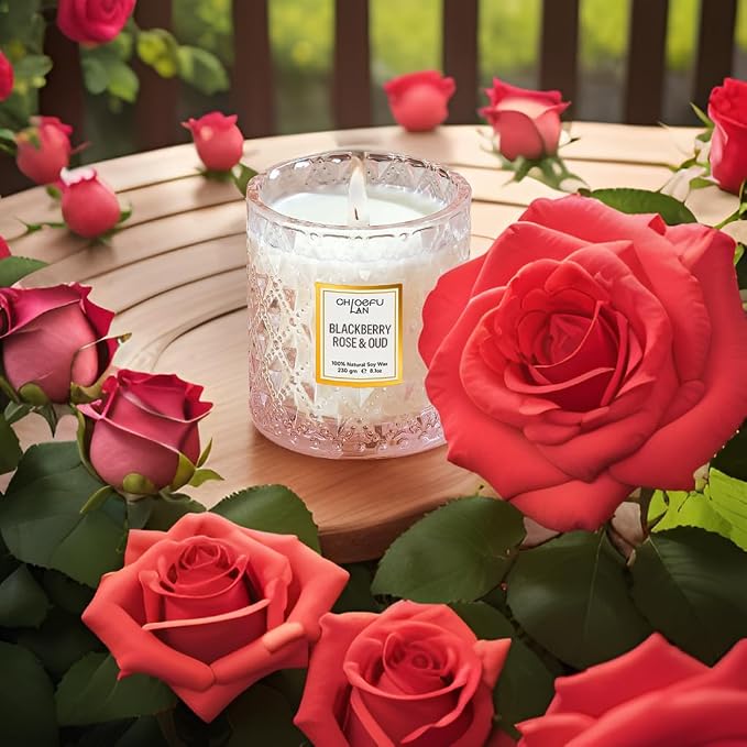 Rose Scented Candle, Oud Candle, Mothers Day Candles Gifts for Women, Pink Candles for Home Scented, 55 Hours Long Burning, 100% Natural Soy Wax