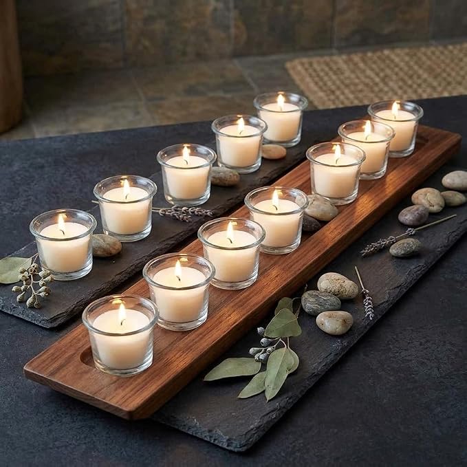 HOSLEY Oyster Cup Clear Glass Filled Candles 48 Pack Ivory Hand Poured Unscented Wax Candles for Home Restaurants Shabbat Church Weddings Romantic Moments Party Spa Meditation