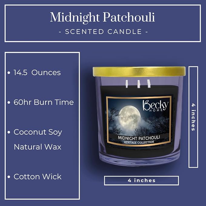 14.5oz Patchouli Scented Candles for Home, 60 Hrs Soy Wax Candle for Stress Relief, House Aromatherapy Candle Fall Gifts for Men and Women