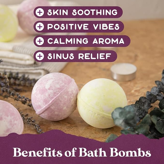 Purple Canyon Bath Bomb Set for Women | Relaxing Lavender and Natural Mint Eucalyptus Bath Bomb Gift Set for Women | Great for Moisturizing Skin, Relaxation, and Energy