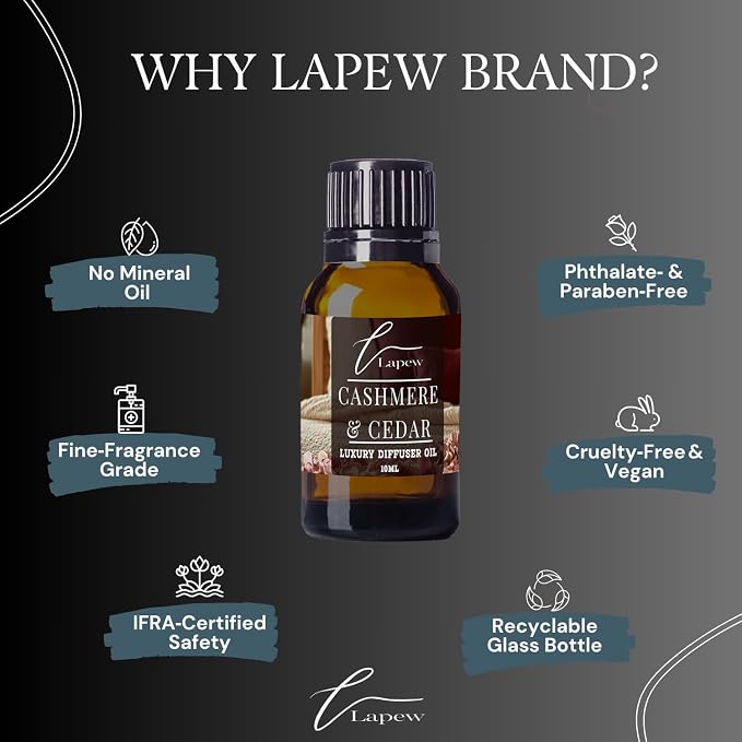 Lapew Cashmere & Cedar Waterless Diffuser Oil | Fragrance Oil for Nebulizer & Cold Air Diffusers | Scented Home Oil | 0.34 fl oz