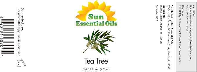 Sun Essential Oils - 16 oz Tea Tree Essential Oil for Skin, Hair, Scalp, Diffuser, Humidifier & Aromatherapy Massage - Scent for DIY Soap, Candle, Shampoo & Lotion Making at Home