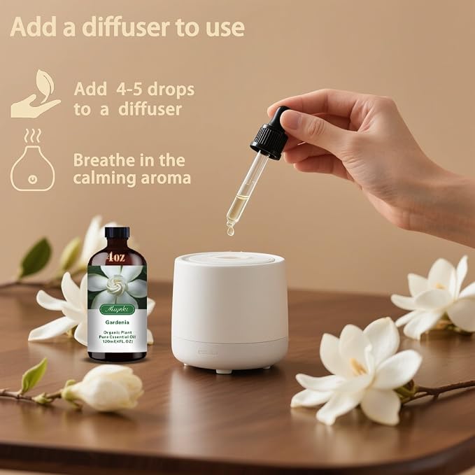 Gardenia Essential Oil, Gardenia Oil for Diffuser, Humidifier, DIY Candle, Soap, Romantic Scent, Massage, Gift Ready,Gardenia Fragrance Oil - MLYNKL Essential Oils (4.33 fl oz / 130ml)