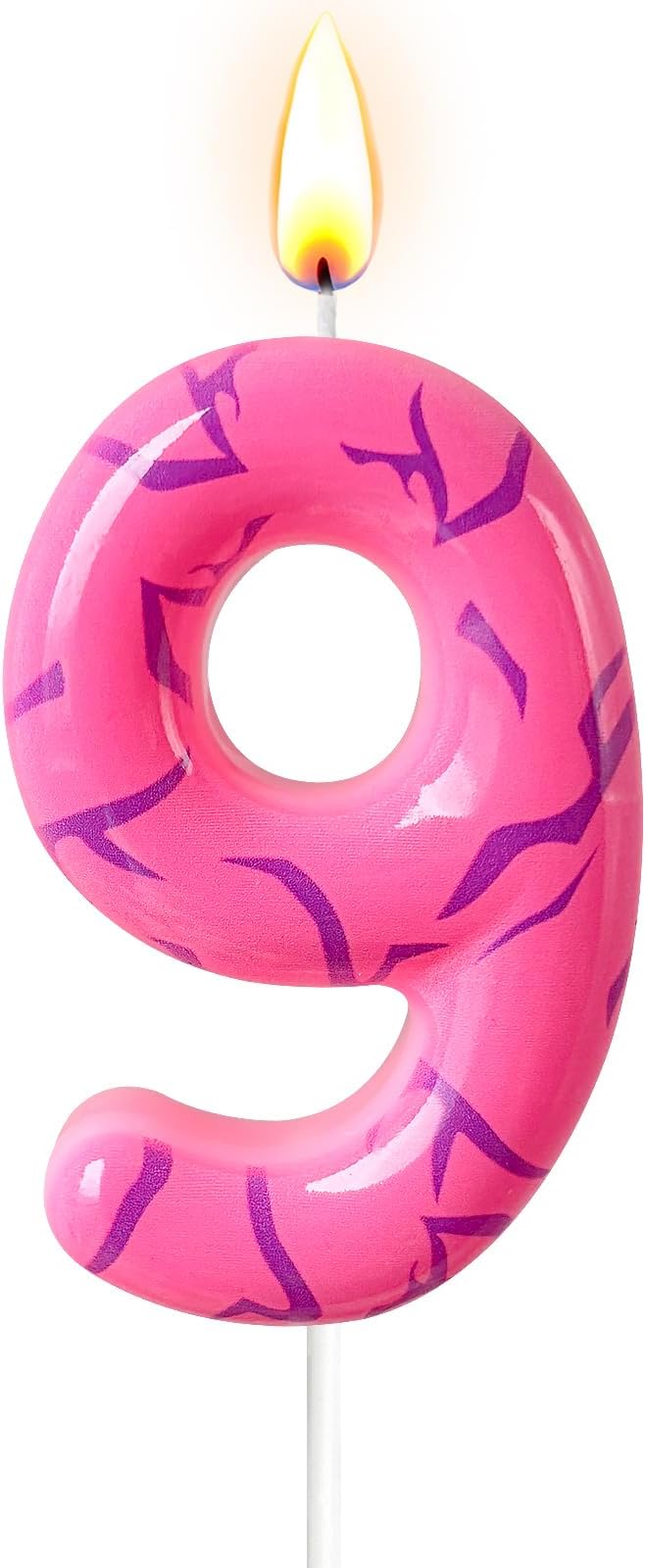 Number 9 Birthday Candle for Cake – Pink Gradient Number Candle with Mystic Rune Pattern, Decorative Cake Topper for Anniversary & Celebration