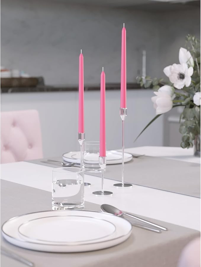 CANDWAX 8 inch Pink Taper Candles Pack of 4 - Unscented Smokeless Dripless Tall Candlesticks - Perfect as Easter Candles and for Holidays, Ordinary Dinners and Special Occasions - Pink Candle Sticks
