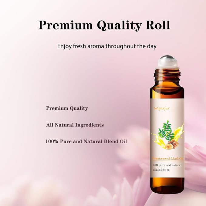2 Pack Frankincense & Myrrh Essential Oil Blend Oils Roll On - 100% Natural Fragrance Oil, Vitamin C - Lemon - Patchouli & Rosemary - Natural Perfume-10ML