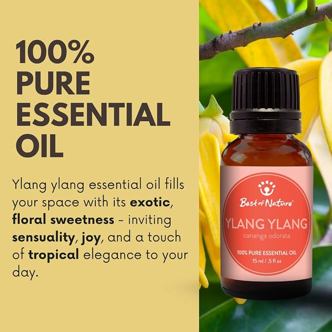 Ylang Ylang Essential Oil for Diffuser Aromatherapy – Best of Nature 100% Pure Undiluted Oils for DIY, Home Fragrance, and Topical Use